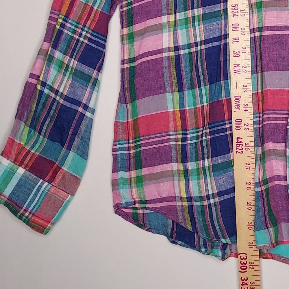 Ralph Lauren Linen Plaid Button Shirt Mens XL Multicolor Collar Coastal Preppy - Picture 6 of 9